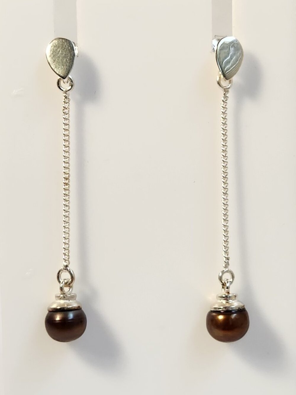 Gorgeous Retro 925 Brown Pearl Long Chain Dangle Earrings Drop Earrings